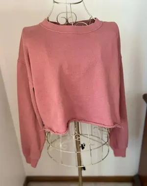 Aerie Distressed Raw Hem Crop Sweatshirt XS thumbnail 1