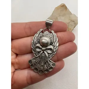Vintage Sterling‎ Silver Angel Cherub Bow Pendant 925 SA Thailand Figural 7g thumbnail 6