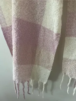 NWT Old Navy Pink Ivory Plaid Oversized Blanket Scarf Winter Cozy Fringe Preppy thumbnail 4