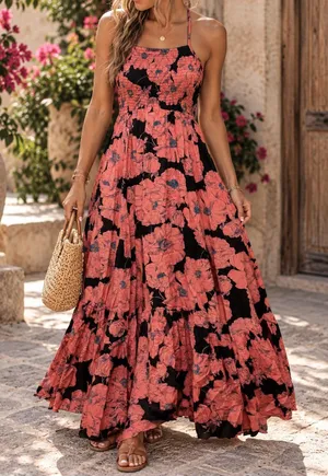 Free People Intimately Floral Halter Handkerchief Hem Maxi Dress Size XS thumbnail 1