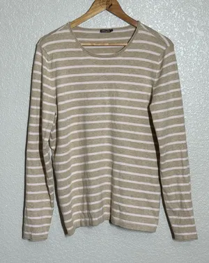 J. McLaughlin striped sweater large tan pale pink thumbnail 1
