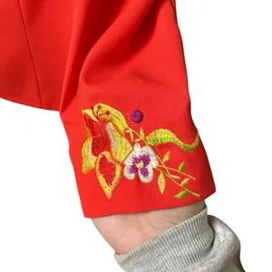 John Meyer Norwich‎ Orange Floral Embroidered Blazer 14 | Statement Art to Wear thumbnail 5