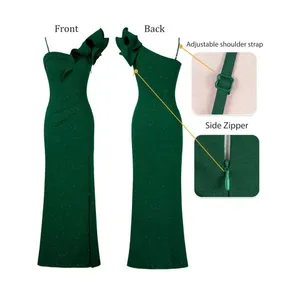 NEW Ruffle 1 Shoulder Strap Ruched Formal Prom Maxi Dress Split Gown S thumbnail 3