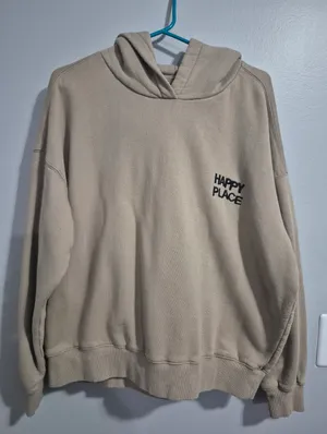 Kerri Rosenthal Beige Boyfriend Hoodie with Color-Block Smiley Back Size Large thumbnail 5