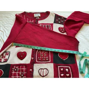 Vintage Heirloom Collectibles Wool Blend Valentines Cardigan XL Red/White thumbnail 9