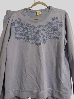 Blair Light Gray Pajama Set with Navy Floral Embroidery thumbnail 2
