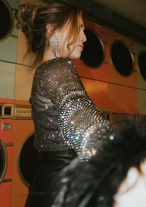 Akira Rhinestone Chain Feather Top thumbnail 3