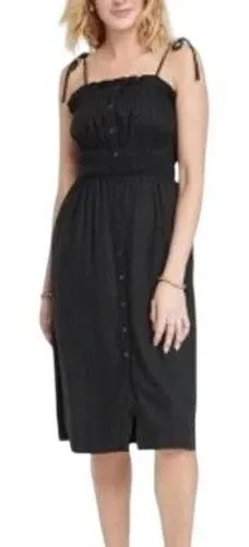 Universal‎ Thread Womens Linen Milkmaid Dress M Black Smocked Cottagecore thumbnail 1
