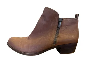 Lucky Brand Basel Ankle Bootie Women’s 9.5 Brown Leather Heeled Boot Double Zip thumbnail 1