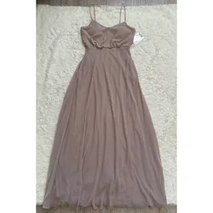 Birdy Grey Dress Gwennie Chiffon Maxi No Slit Pockets Taupe M NWT New thumbnail 3