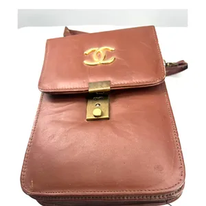 CC Designer LOGO Vintage 70's cognac faux leather crossbody bag Purse Luxury thumbnail 4