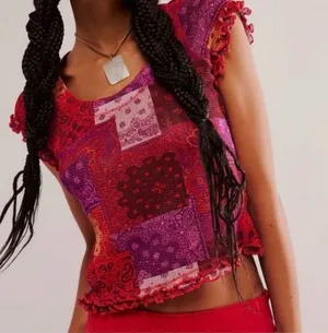 Free People Garner Mesh Patchwork Top XS NWT Sparkling Wine thumbnail 1