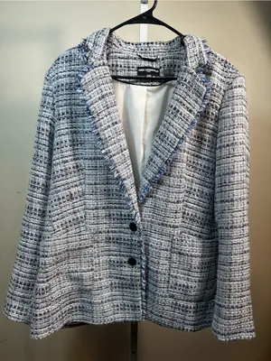 S59. Karl Lagerfeld Women's Blue-White Tweed Blazer Jacket thumbnail 1
