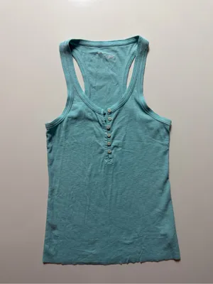 Aerie Henley Racerback Tank Top, Blue, Size S thumbnail 3