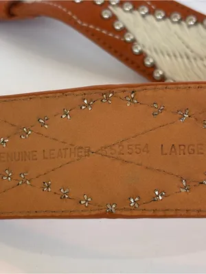 Michael Kors Silver Studded Diamond Design Calf Hair Panels Belt Sz L NWT thumbnail 4