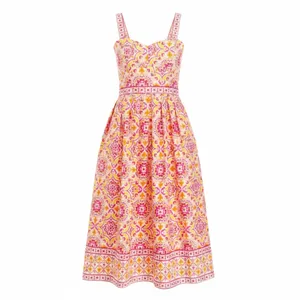 🩷 Maison Tara Medallion Print Midi Dress Size 4 Bright Pink Orange WITH POCKETS thumbnail 2