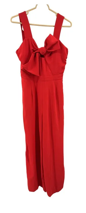 entro Vibrant Red Jumpsuit wide leg new bow cut out holiday M event party HOCO thumbnail 1