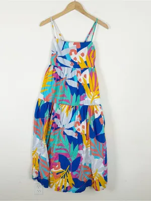 J. CREW tie back tropical maxi dress tiered hem thumbnail 4