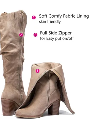 NWOT Luoika Women's Extra Wide Calf Cowboy Knee High Boots, Wide Width Cowgirl Slouchy Boots Chunky Pump size 11.5 thumbnail 3