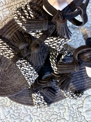 Anthropologie Fringed Rope Tassel Sandals Black White Woven Boho Sandals Sz 8💛 thumbnail 6