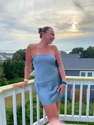 Wild fable blue silk strapless dress thumbnail 2