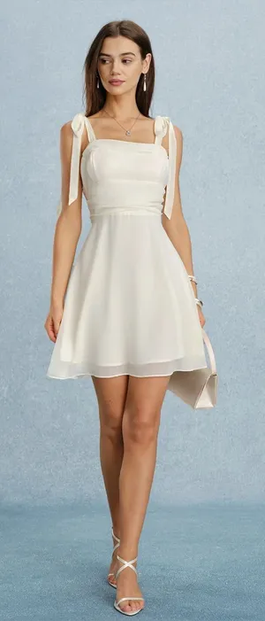 Rihoas Apricot Square Neck Tie Strap Mini Dress thumbnail 1