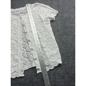 Women's Crochet 2 PC Beach Swim Coverup Set Short Sleeve & Shorts Sexy White XS thumbnail 9