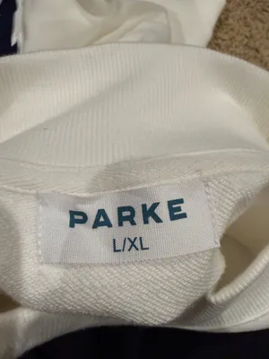 Parke varsity mockneck sweatshirt white and navy L/XL thumbnail 6