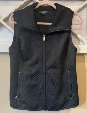 Lauren Ralph Lauren Women's M‎ Quilted Black Vest High collar Full Zip thumbnail 1