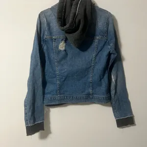 Hollister Women's Denim Distressed Blue Jean Jacket with Hood thumbnail 2