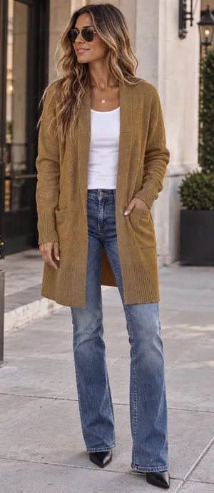 J. Crew Wool Blend Open-Front Mustard-Blend Long Cardigan thumbnail 1