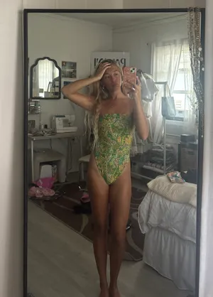 Green Paisley Strapless One Piece Swim thumbnail 3