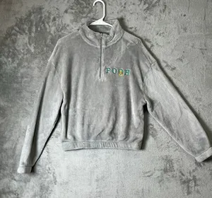 Disney Winnie the Pooh Gray Plush Quarter Zip Fleece Pullover Small Y2K Cozy thumbnail 1