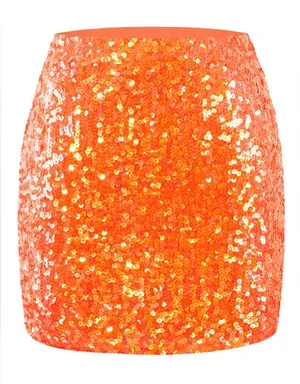 NWT MANER Women’s Sequin Bodycon Mini Skirt‎ Orange Large thumbnail 1
