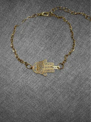 Gold Hamsa Hand Charm Chain Bracelet thumbnail 7