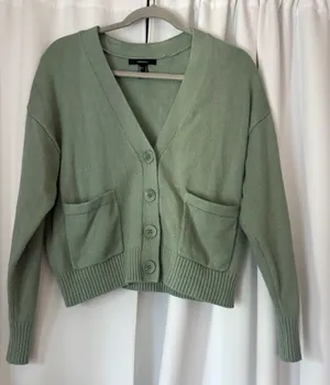 Forever 21 Sage Green V-Neck Button Cardigan Sweater Size Small thumbnail 1