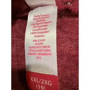 Y2K Maroon Lace Back Long Sleeve Henley‎ Top Women’s XXL 2X No Boundaries thumbnail 8
