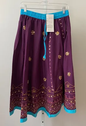 Mamta Cotton Boho Beachy Relaxed Peasant Ethereal Midi Skirt Teen Purple thumbnail 1