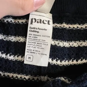 Pact Organic‎ Cotton Linen Knit Striped Wide Leg Lounge Pants Navy White Medium thumbnail 4