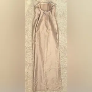 NEW Alfred Sung Strapless Satin Twill Column Gown Removable Train Sz 0 Champagne thumbnail 4