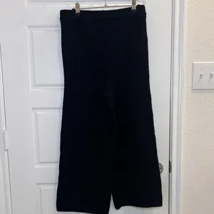Free People FP Beach Black Textured Knit Wide Leg Cropped Pants Small thumbnail 4