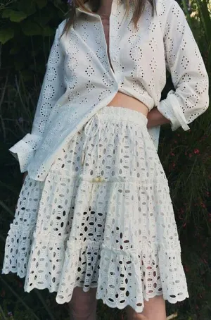 ZARA NWT  Eyelet White Skirt thumbnail 1