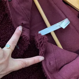 Free People Run My‎ Way Fleece Sherpa Jacket Oversized Plush Hoodie Maroon Small thumbnail 11