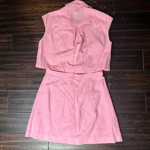 ZARA Button down dress with collar casual boho indie pink crop top high waisted skirt thumbnail 3