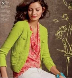 Cabi Loren #5011 Knitted Lime Green Retro Long Sleeve Sweater w Front Pockets M thumbnail 1