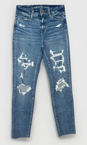 American Eagle Curvy Hi-Rise Jegging Jeans Womens Size 4 Medium Wash Distressed thumbnail 1