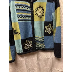 Vintage Christopher‎ & Banks Hand Embroidered Knit Cardigan Women's S Blues Snow thumbnail 3