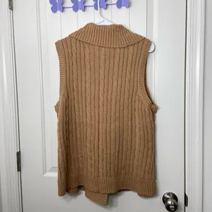 EUC CHAPS women’s tan thick cable knit buckle front sleeveless sweater‎ top XL thumbnail 5