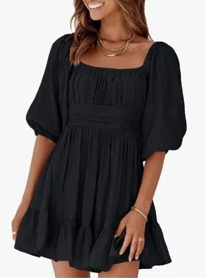 NEW Square Neck Tie Back Lantern Sleeve Ruffle A-Line Dress XL thumbnail 1