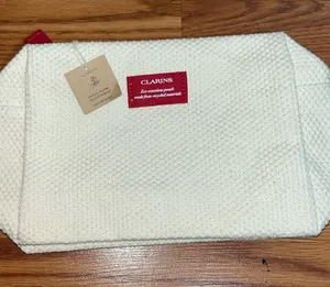 Clarins Cream Cosmetic Pouch with Red Logo Patch thumbnail 1